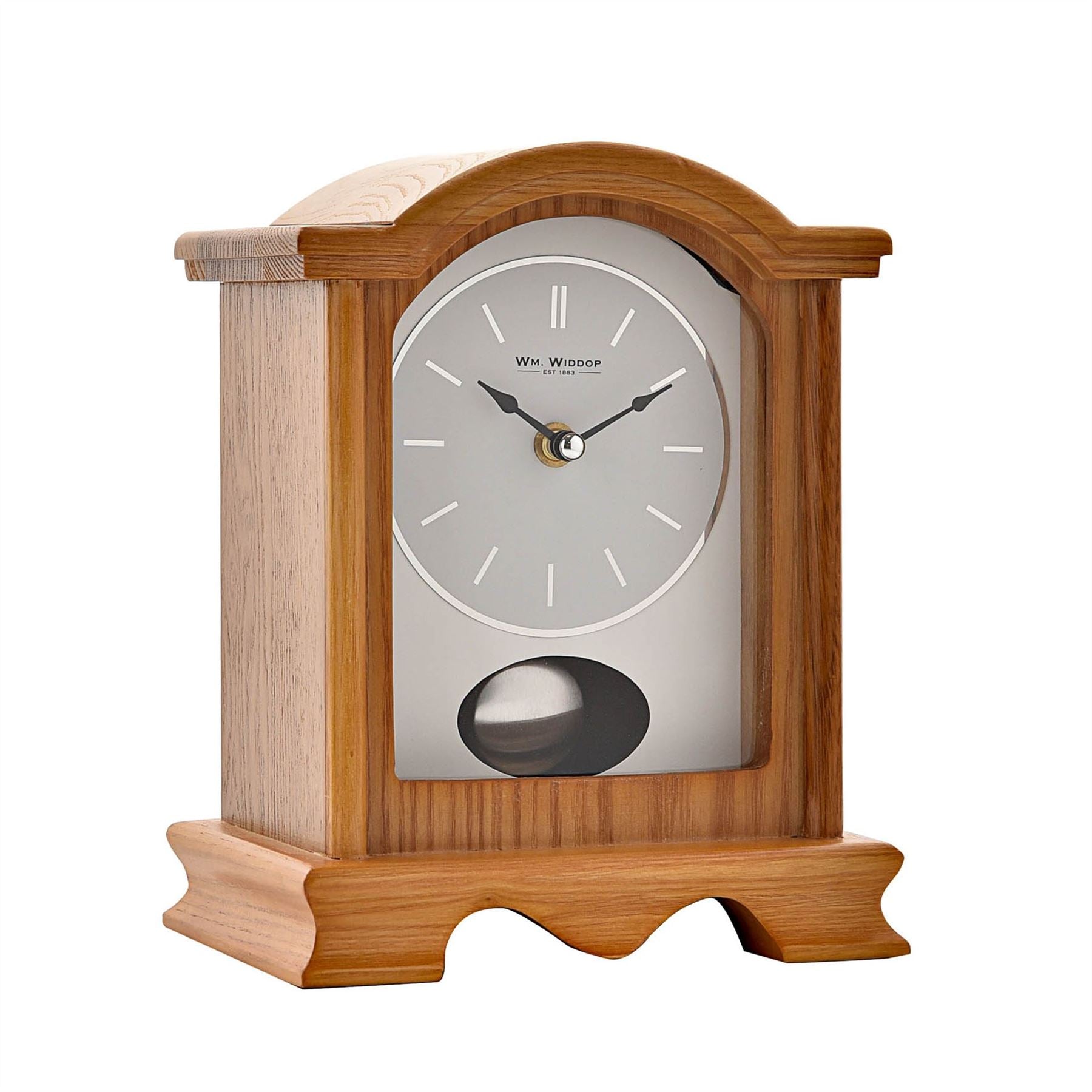 Wm.Widdop Broken Arch Pendulum Mantel Clock Oak Effect