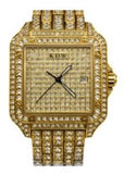 NY London Mens Fashion Bling Assorted Watch Dated Square Gold Dial Gold Bracelet Watch