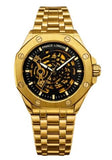 NYL Mens Automatic Metal Hollow mechanical Dial Analogue Gold/Black Metal Bracelet Watch NY London