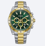 Citizen Mens 100 Meters Chronagraph Steel Strap Green Dial Watch Gadgetize