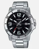 Casio Men's Silver Stainless Steel Black Dial Analogue Watch MTP-VD01D-1BVUDF