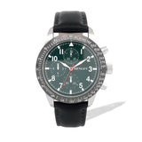 Henley Mens Faux Leather Pilot Watch with Gun Top Ring - Black/Green