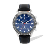 Henley Mens Faux Leather Pilot Watch with Gun Top Ring - Black/Blue