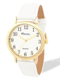Ravel Ladies Basic Medium Gilt Case White Dial White Leather Strap Watch