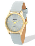Ravel Ladies Fashion Round Golden Textured Case Dial with Grey Leather Strap Watch
