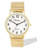 Ravel Mens Basic Everyday White Dial Golden Stainless Steel Expander Bracelet Watch