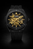 NYL Mens Fashion Automatic Rubber Mechanical Dial Analogue Black/Black Rubber Strap Watch NY London
