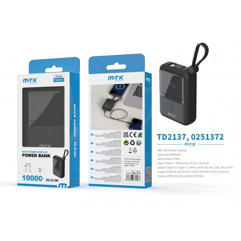 M.TK TD2137 10000mAh Power Bank with cable, Black Woox