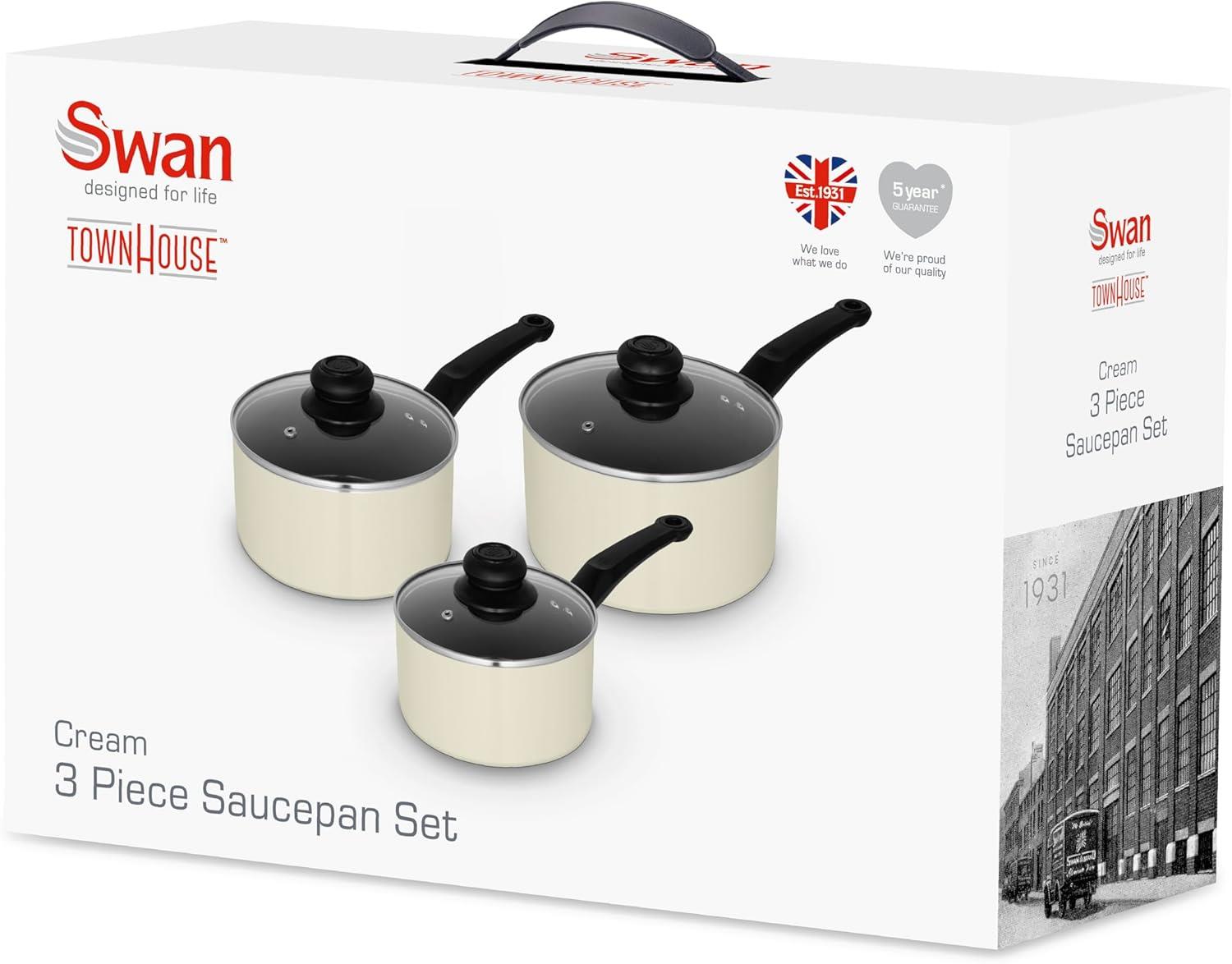 Swan Townhouse 3 Piece Sauce Pan Set Cream
