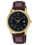 Casio Mens Basic Big Number Dated Black Dial Brown leather Strap watch