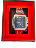 Supleon Men's Luxury Square Chronograph Watch – Silver Stainless Steel Bracelet Gadgetize