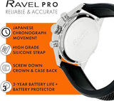 Ravel Mens Fashion Sports 100m Water Resistant Chronograph Dated Dial Rubber Strap Watch RPR-M Available Multi Colors
