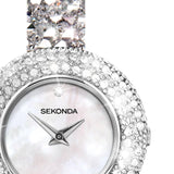 Sekonda Ladies Bling Round White Dial & silver stone Stainless Steel Bracelet Strap Watch