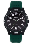 Ravel Men's Black Cased with Colour Co-ordinated Bezel on Silicon Sports Green Strap Watch