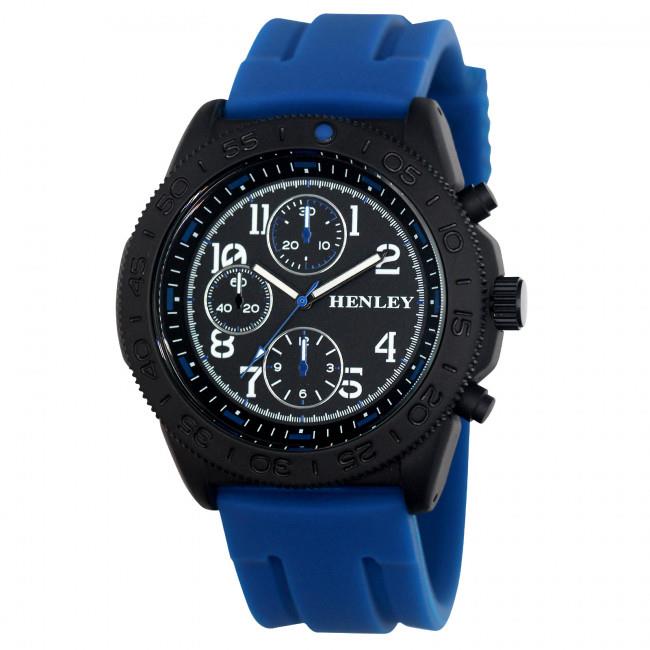 Henley Mens Multi Eye Black Dial With Blue Sports Large Silicone Strap Watch H02218.6