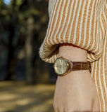 Casio Ladies Basic Water resistant Golden Analogue Dial Brown Leather Strap Dress Watch