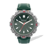 Henley Mens Chiselled Top Ring Faux Leather Watch - Green