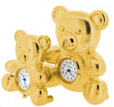 Miniature Clock Gold Plated Large Mama Bear & Baby Bear Solid Brass IMP89 - CLEARANCE NEEDS RE-BATTERY