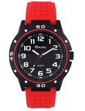 Ravel Men's Black Cased with Colour Co-ordinated Bezel on Silicon Sports Red Strap Watch
