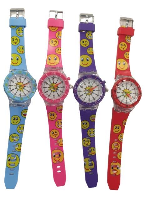 Kids Multifunctional Luminescent Quartz Happy Face PU Strap Assorted Watch