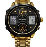 Ousuo Mens Fashion Ana Digital Big Dated Black Dial Gold Plated Bracelet Watch NY London