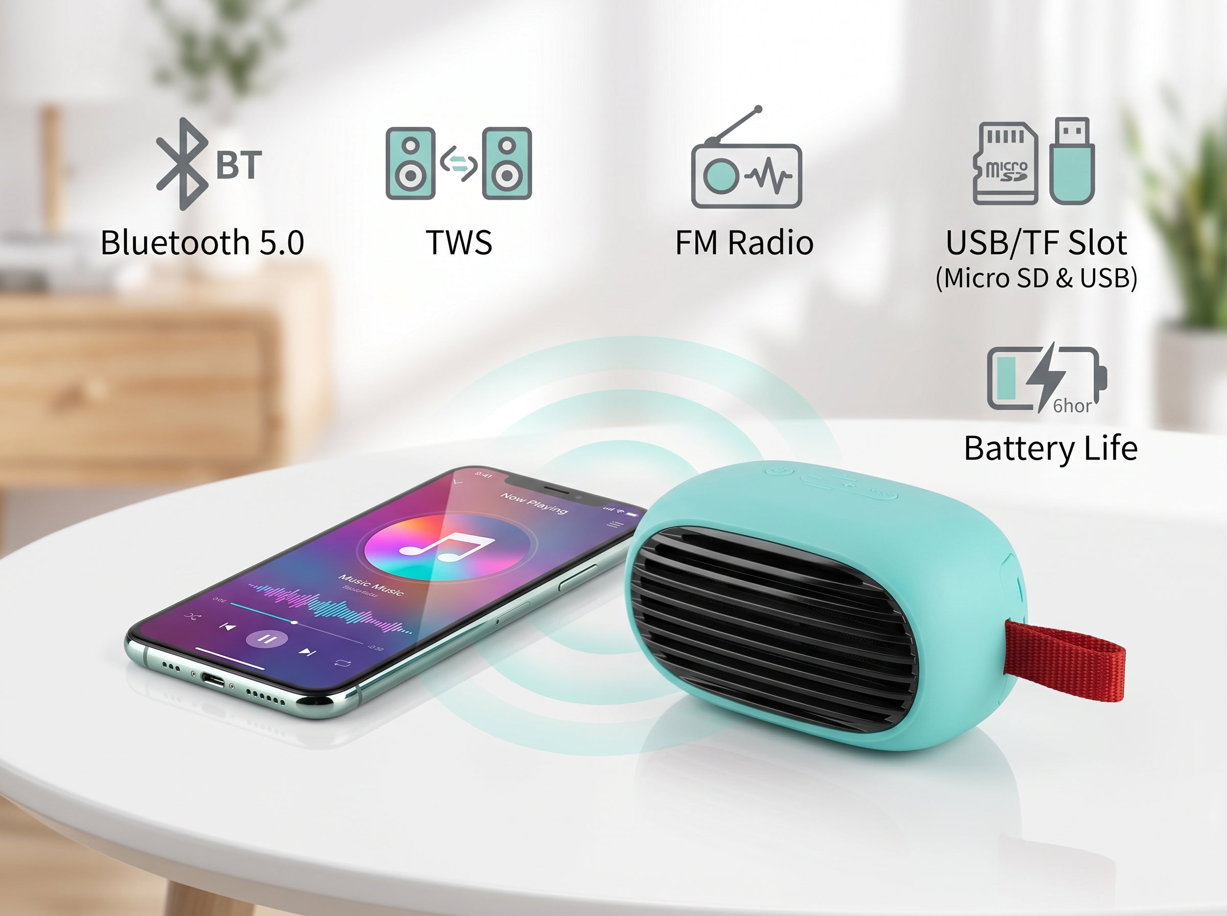 BTS Speaker Roaster, BT5.0, 5W, TWS/FM/TF/USB/Audio3.5, 1200mAh, Green Woox