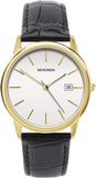 Sekonda Men's white dial with gold battons, dated, black leather strap watch 1718