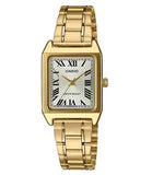 Casio Ladies Basic Water resistant Dated Golden Analogue Dial Golden Stainless Steel Band Dress Watch