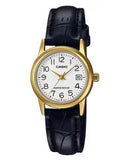 Casio Women's Analogue Designer Gold Dial Brown Leather Strap Watch - LTP-V001GL-9BUDF