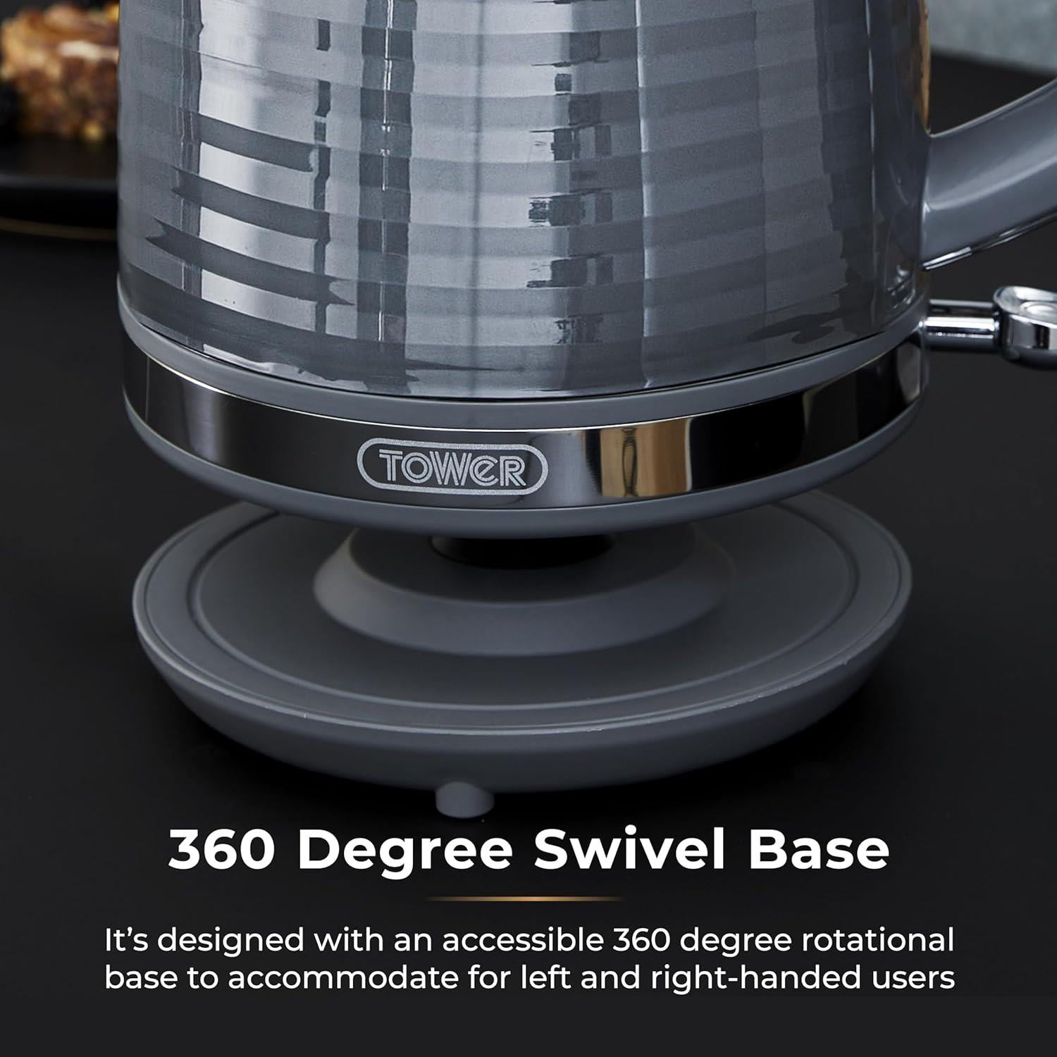 Tower Saturn Electric Kettle with Quick Boil, 1.7L, 3000W, Grey and Chrome Accents