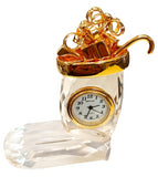 Miniature Clock Crystal Glass Christmas Stocking Gold Plated Metal Solid Brass IMP516