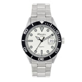 Ravel Mens Fashion Sports 42mm Round 5ATM Dated Dial Uni-Directional Bezel Silver Plated Bracelet Watch RPD-MB