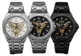 NYL Mens Automatic Metal Hollow Mechanical Octagon Screw Decoration Dial Analogue Metal Bracelet Watch NY London Available Multi Colour