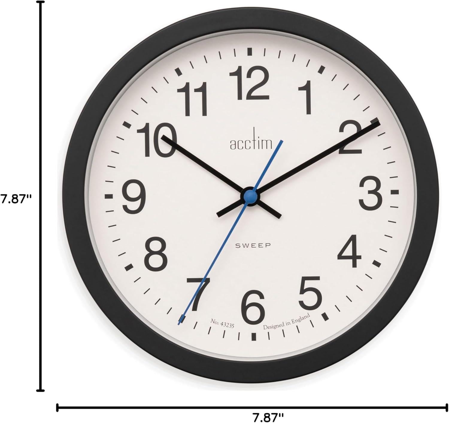 Acctim Bromham Non Ticking Sweep Seconds Hand Wall Clock 20cm Diameter Black - Gadgetize