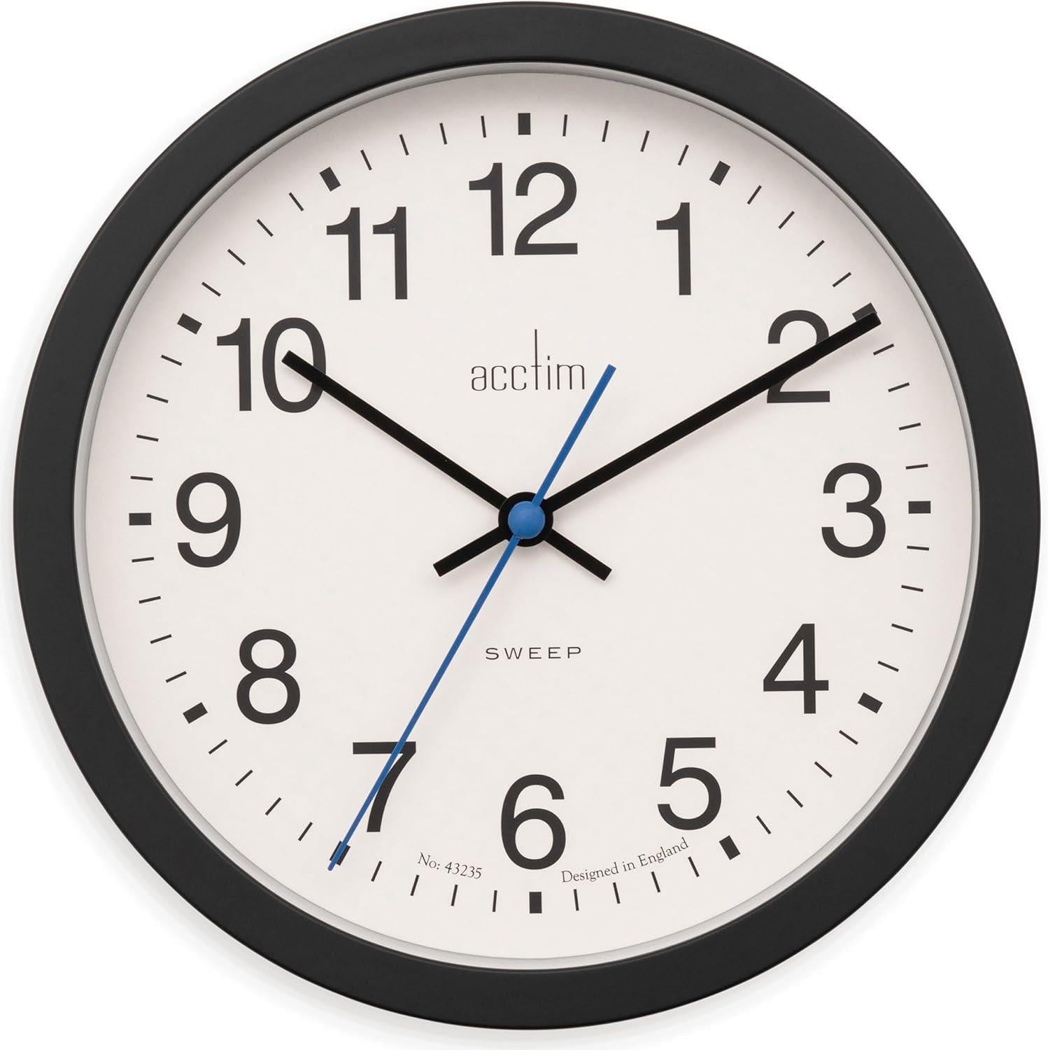 Acctim Bromham Non Ticking Sweep Seconds Hand Wall Clock 20cm Diameter Black - Gadgetize