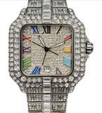 NY London Mens Fashion Bling Assorted Watch Dated Square Slver Dial Silver Bracelet Watch