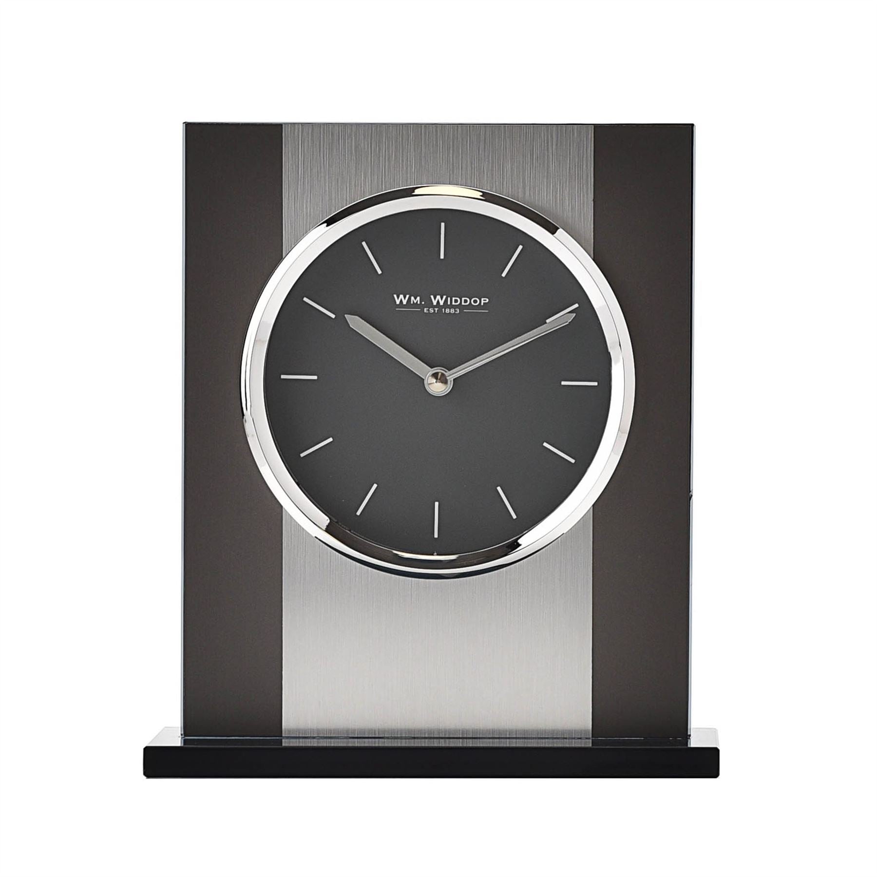 Wm. Widdop Glass and Brushed Aluminium Mantel Clock - Grey