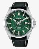 Lorus Mens Basic Fashion Automatic Date 43mm Green Dial Black Leather strap Watch Lorus