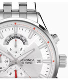 Sekonda Mens Chronograph 44mm Date Silver-White Dial With Stainless Steel Silver Bracelet Watch 30109