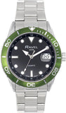 Ravel Mens Fashion Sports 42mm Round 5ATM Dated Dial Uni-Directional Bezel Silver Plated Bracelet Watch RPD-MB