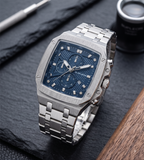 Supleon Men's Luxury Square Chronograph Watch – Silver Stainless Steel Bracelet Gadgetize