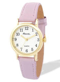 Ravel Ladies Basic Small Gilt Case White Dial Purple Leather Strap Watch