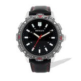 Henley Mens Chiselled Top Ring Faux Leather Watch - Black