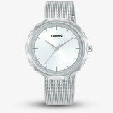 Lorus Ladies Bling Fashion White Dial Stainless Steel Mesh Bracelet Watch