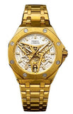 NYL Mens Automatic Metal Hollow Mechanical Octagon Screw Decoration Dial Analogue Gold/White Metal Bracelet Watch NY London