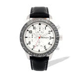 Henley Mens Faux Leather Pilot Watch with Gun Top Ring - Black/Silver