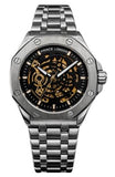 NYL Mens Automatic Metal Mechanical Octagon Screw Decoration Dial Analogue Silver/Black Metal Bracelet Watch NY London