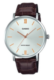 Casio Mens Classic Silver Dial Brown Leather Strap Wach Gadgetize
