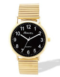 Ravel Mens Basic Everyday Black Dial Golden Stainless Steel Expander Bracelet Watch