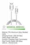 Woox MX0016 USB to Lightning Braided Data Cable, 15W 3A Max, 6.6ft 2m, White Gadgetize
